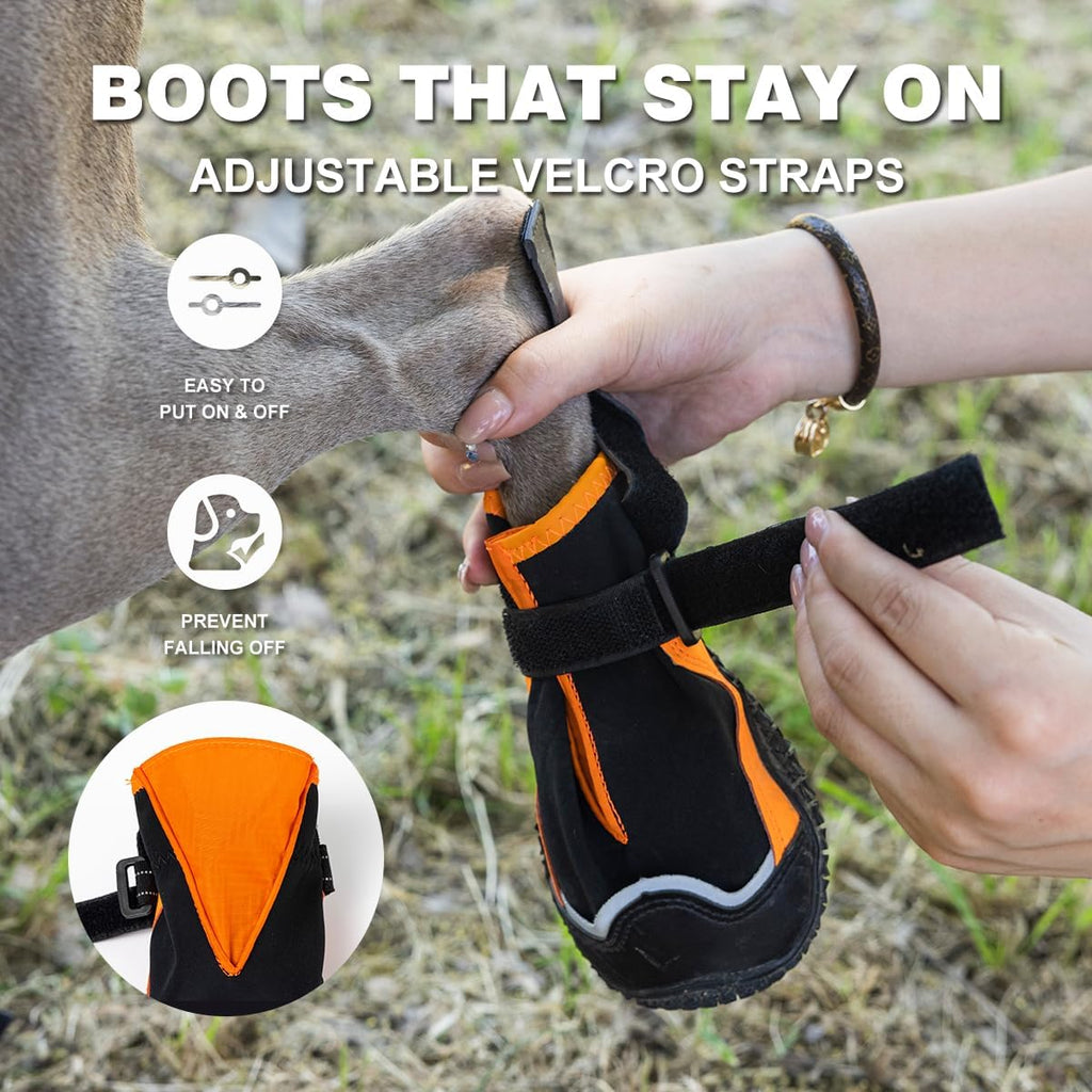 Dog Shoes for Large Dogs,Waterproof Dog Booties for Hot Pavement Winter Snow,Anti-Slip Dog Boots Paw Protector with Reflective Strips for Outdoor Walking Hiking (Black,2.55")