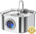 Cat Water Fountain Stainless Steel, 3.2L/108oz Cat Fountain with Large Water Level Window, Pet Water Dispenser with Quiet Pump Ideal for Cats, Dogs and Multi-pet households