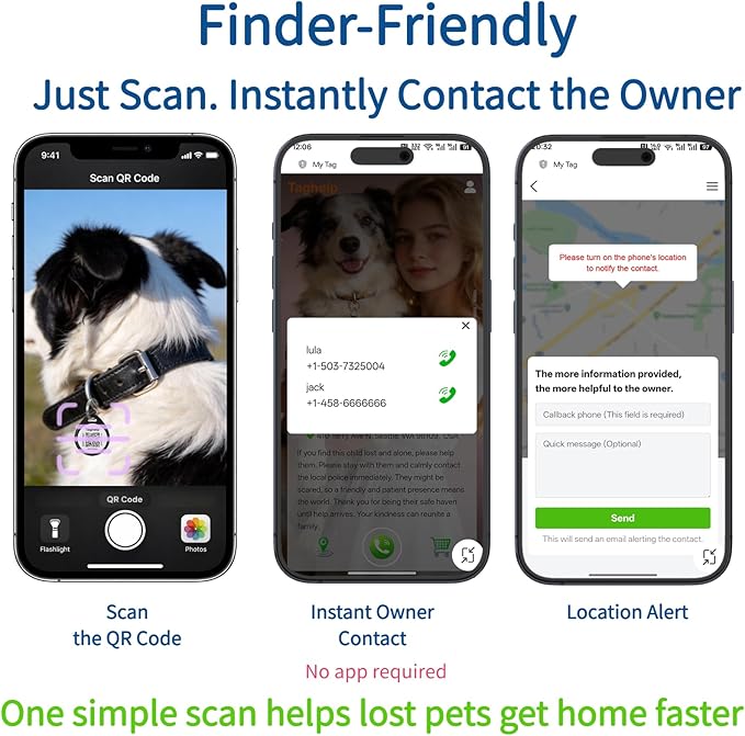 Smart QR Code Pet ID Tag for Dogs - Instant GPS Location Alert via Email, No App/Subscription Required, Waterproof Anti-Lost Personalized Dog Collar Accessories (Blue, 1.2 Inch)