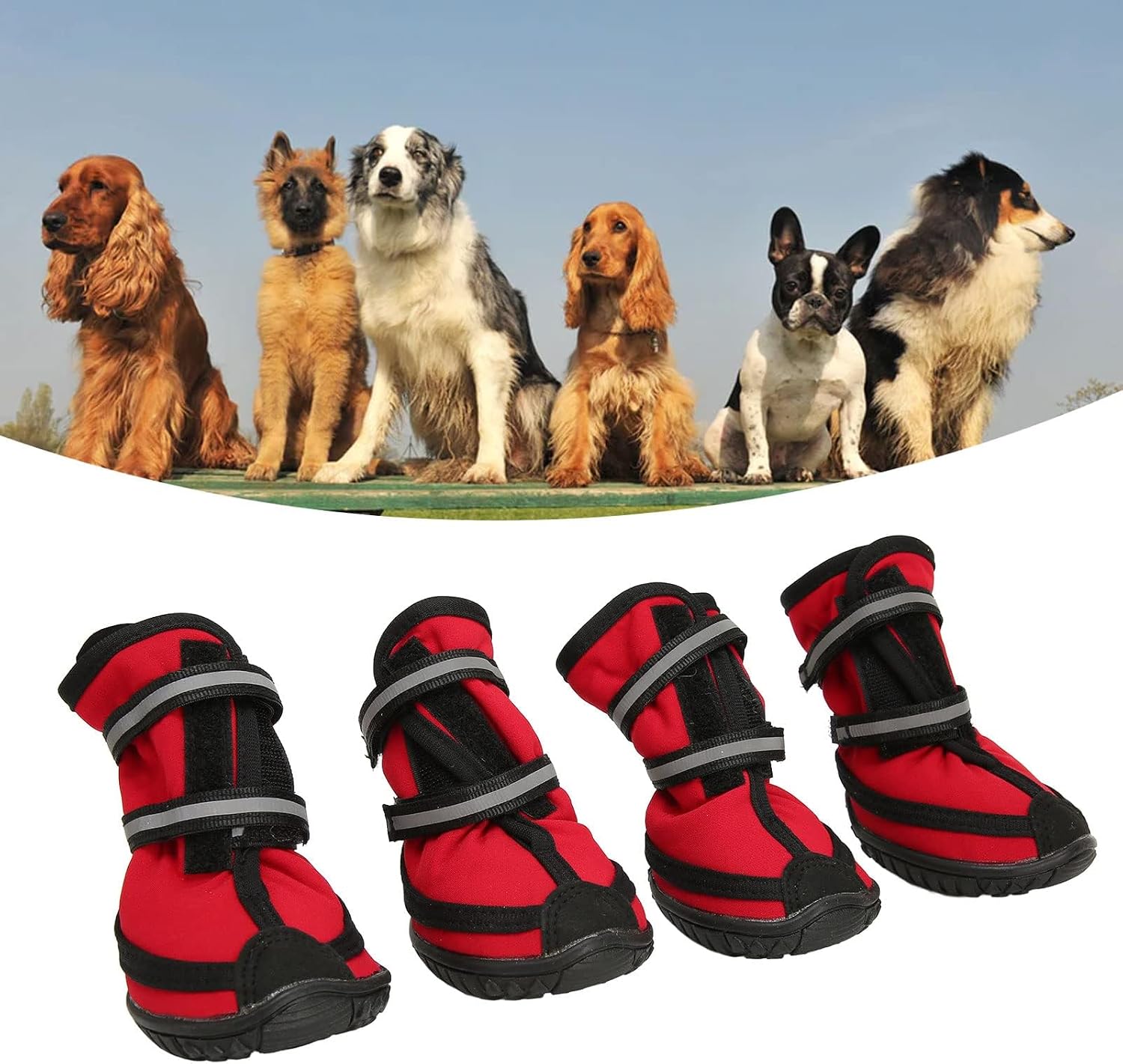 Dog Hiking Shoes, 4 Pcs Composite Texture Rubber Anti Slip Boot Sole Dog Hiking Shoes Soft Interior Dog Boots for Dogs Walk Outdoors (S)