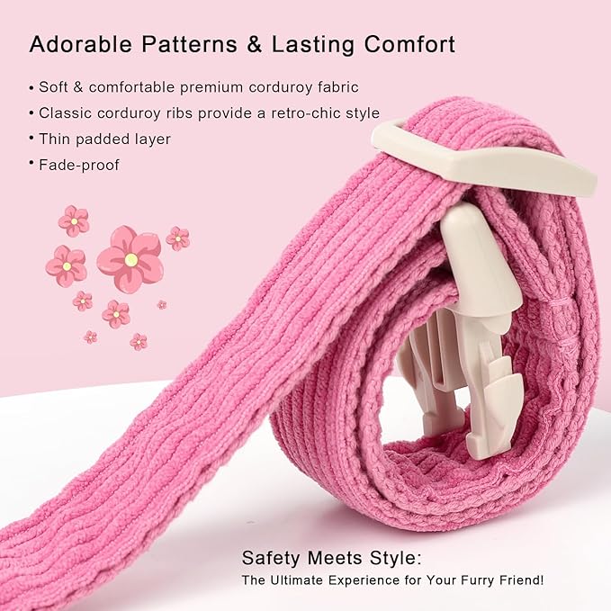 Cute Corduroy Dog Collar - Deep Rose Adjustable Dog Collars for Medium Dogs 25-50lbs, Fade-Proof with Secure Snap & Little Charm, Christmas Birthday Gift, M