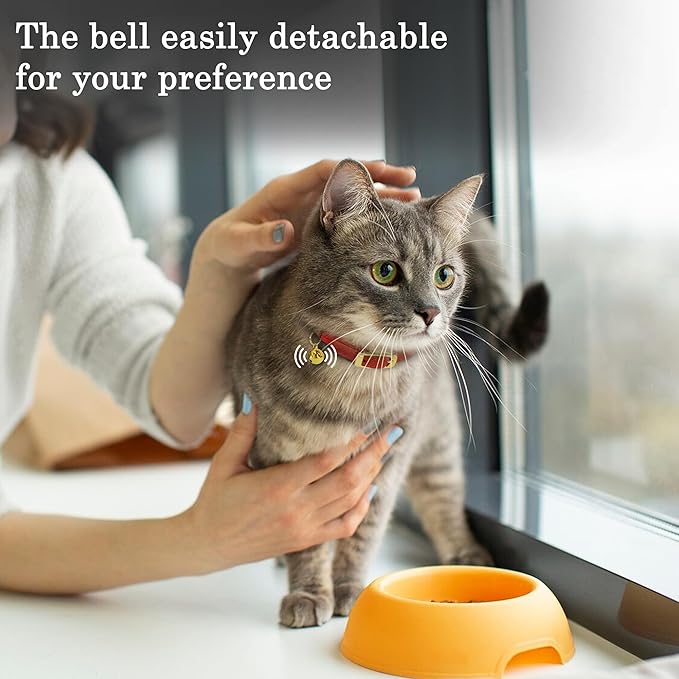OOPSDOGGY Rolled Leather Cat Collar with Bell - Reflective Kitten Collar with Safety Elastic Strap - Adjustable Small Pet Collars for Boy Girl Cats (Pink)