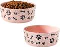 UBEE Ceramic Dog Bowl Set of 2, 5.5 inch Dog Food Bowl Dish with Bone Paw Pattern, Pet Food Water Dish Feeding Plates for Small Dogs, Puppy and Cat, Pink