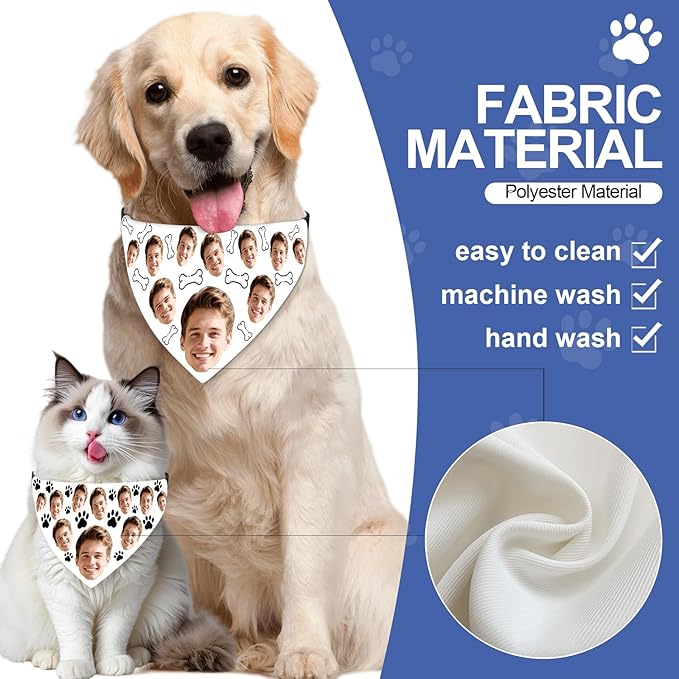 Funny Personalized Dog Bandana Custom Face Design, Custom Dog Bandana with Name, Pet Scarf for Small Medium Large Dogs Personalized Pet Accessories(Funny Style, X-Large)