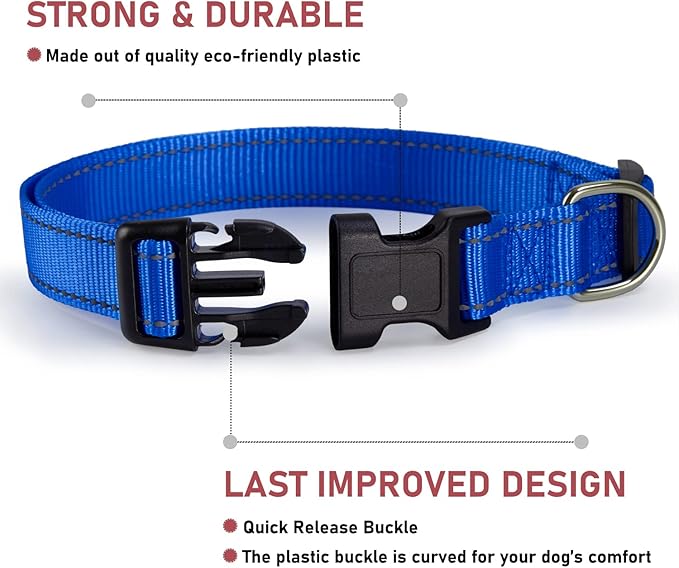 Reflective Dog Collar with Buckle Adjustable Safety Nylon Collars for Small Medium Large Dogs, Navy Blue XS