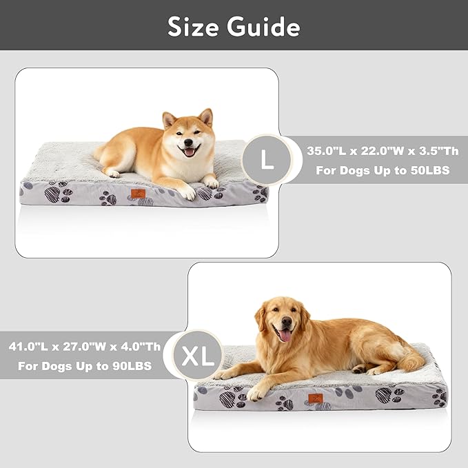 Waterproof Orthopedic Dog Bed for Large Medium Sized Dogs 35x22 Inch - Egg Crate Foam Pet Crate Bed with Removable Washable Cover, Plush Top Anti-Slip Bed Mat, Dark Grey
