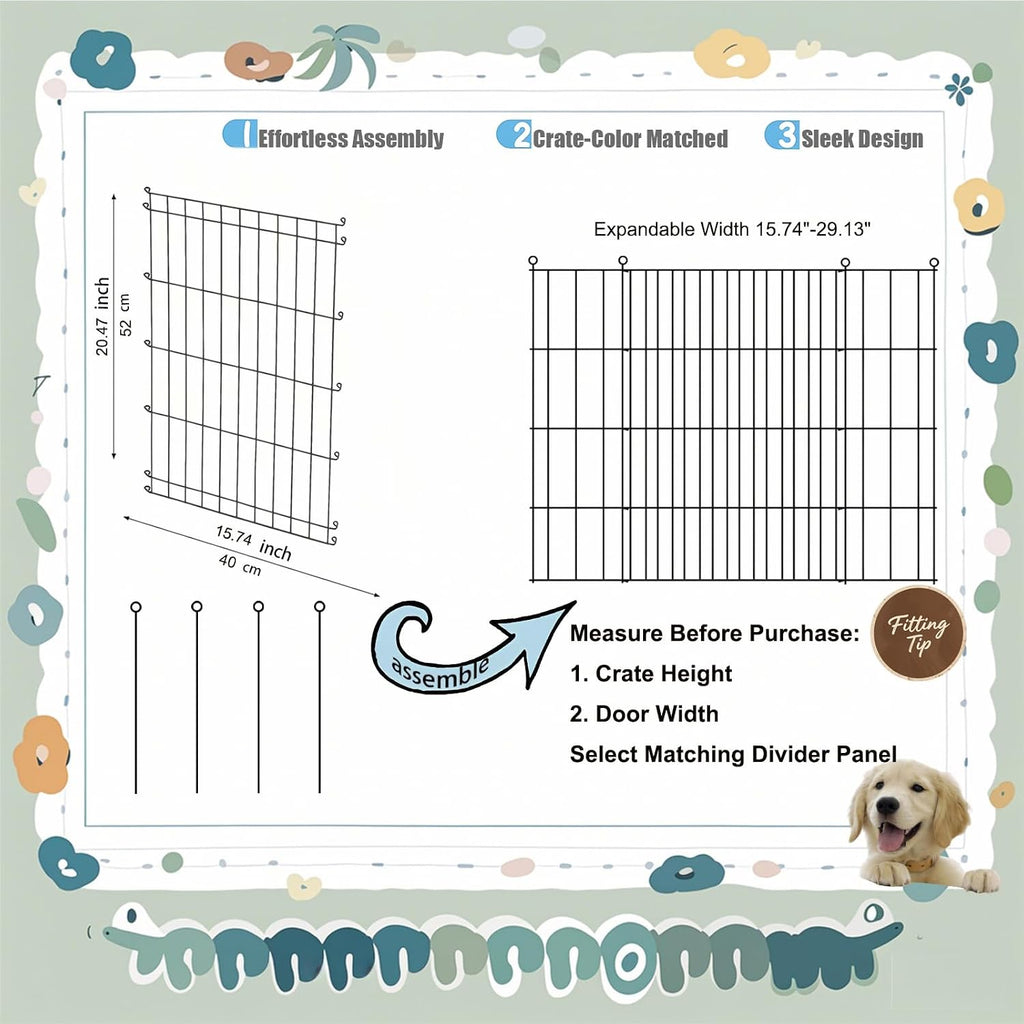 Dog Crate Divider Panel 2-Pack, 20.47" H x 15.74-29.13" W, Glossy Black | Fits many wire crates, measure interior & door opening first, 20.47"H x 15.74-29.13"W glossy black metal (Crate NOT Included)