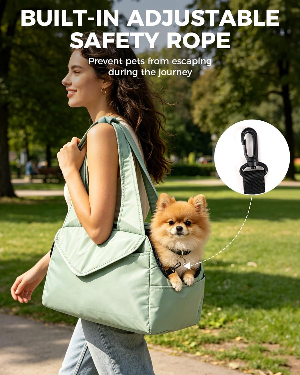 Lightweight Dog Purse with Large Pockets for Small Dogs up to 8 lb | Stylish, Soft-Sided Small Dog Carrier with Safety Buckle and Breathable Anti-Scratch Mesh for Travel, Sage Green