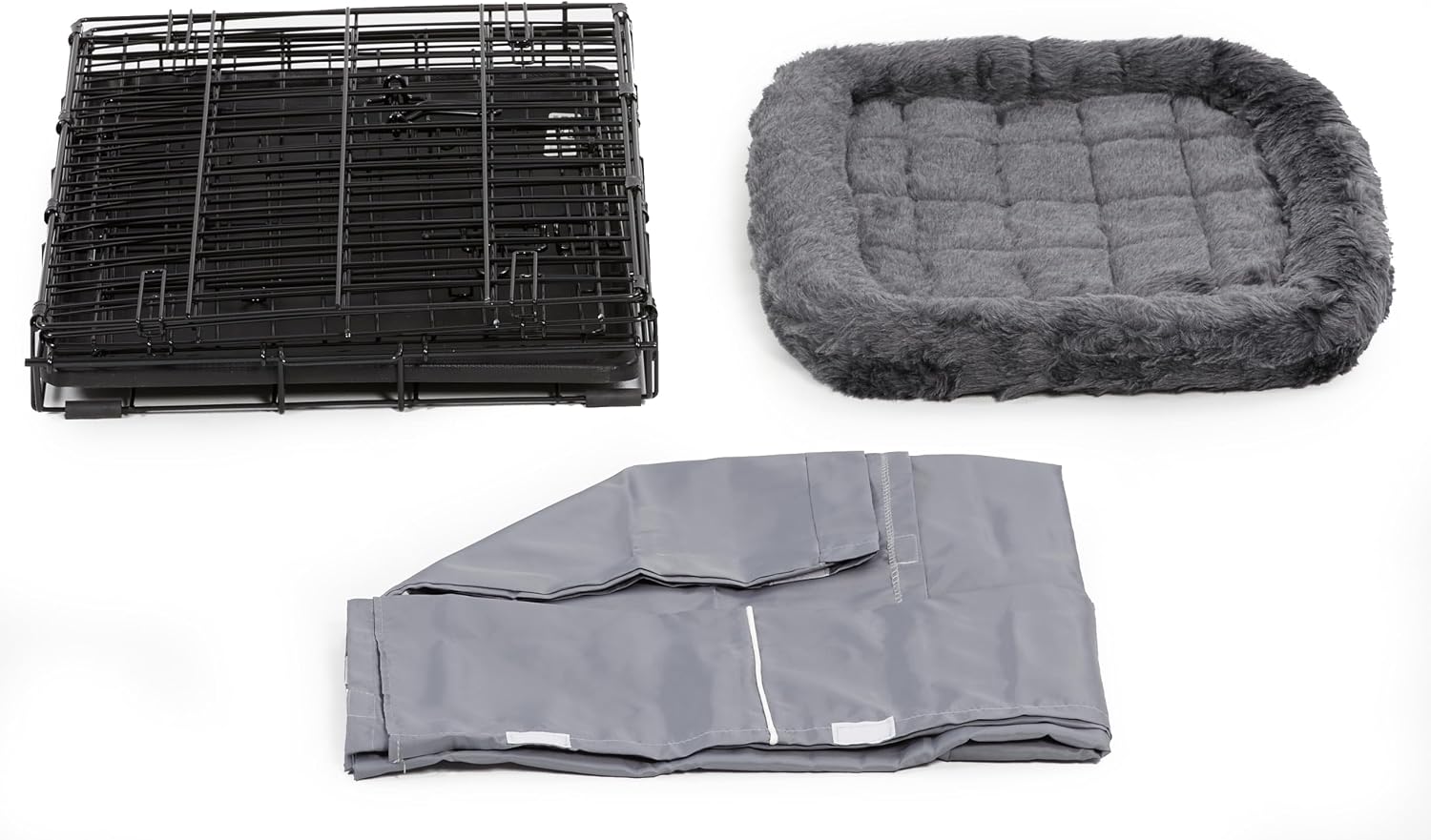 MidWest Homes for Pets Double Door 24-inch Dog Crate Kit, Bundle Includes a Two-Door Cage, Matching Gray Bed and Crate Cover, For Small Breeds