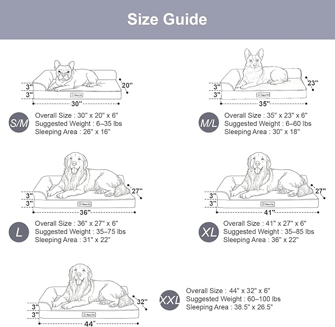 Orthopedic Dog Beds for Large Dogs, Memory Foam Dog Beds Large Sized Dogs, Washable Removable Cover, Nonskid Bottom, Waterproof, for Indoor, Outdoor, Crate ＆ Car Use, 44x32x6 Inches, Light Grey