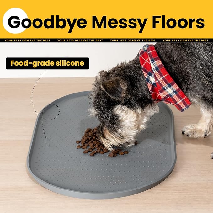 Dog Food Mat,Raised Edges Pet Food Mats for Spill Containment,BPA-Free Silicone Cat Dog Feeding Mat for Floor Waterproof,Rubber Pet Placemats for Food and Water Bowls 1/2 Inch