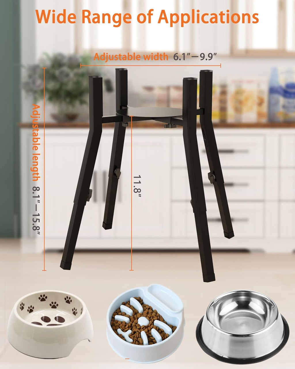Piskyet Adjustable Raised Dog Bowl Stand for Large Dogs(Bowl not Included) | Adjustable Elevated Dog Bowl Fits 6-10" Bowls, Height Adjustable to 7.6-15" Tall,Single Food and Water Stand Feeder
