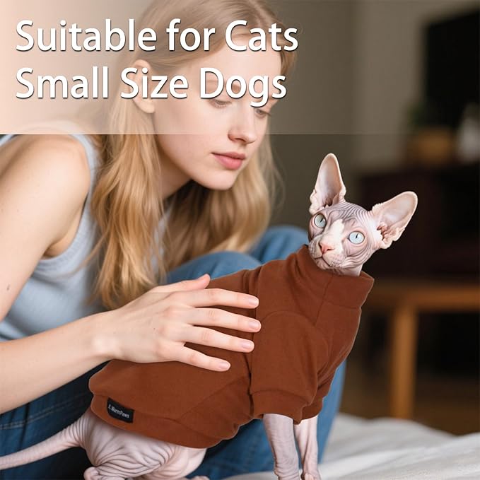 Fleece Sphynx Cat Clothes Soft Hairless Cat Clothes Pullover Cat Sweater for Chihuahua All Season Light and Warm Kitten Cloth for Cats Only Puppy Clothes Small Dog Sweater (Orange, Large)