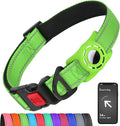 Airtag Dog Collar with AirTag Holder for Puppy Small Dogs, Reflective, Soft Padded & Safety Locking Buckle, Nylon Pet Collars Adjustable for All Breeds, Green,XS