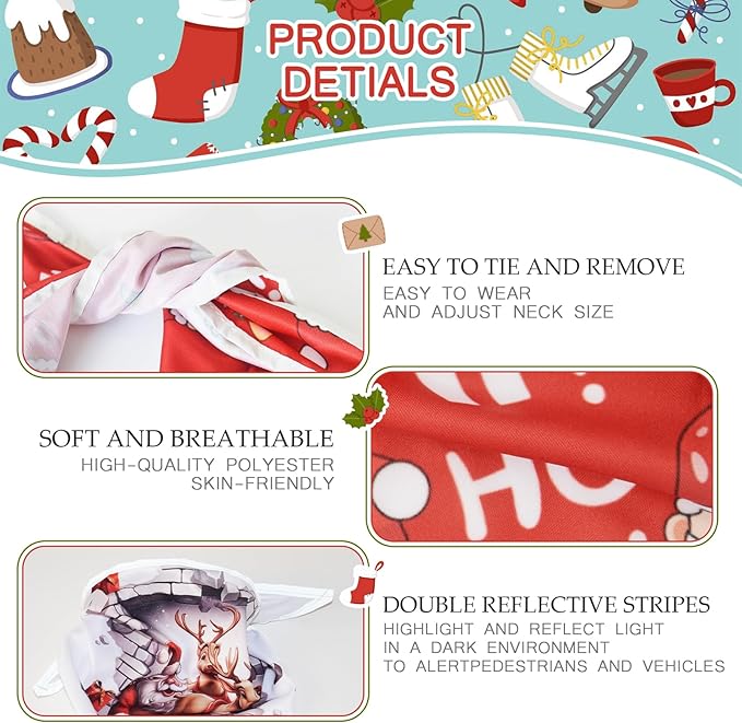 Christmas Dog Bandanas Santa Claus Dogs Scarf for Boy and Girl,Reflective Dog Bandana for Night Safety,Adjustable Cat Dogs Triangle Pet Scarves for Small Dogs,Red,S