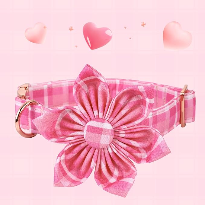Lionheart Glory Dog Collar, Pink Dog Collar with Flower, Cute Floral Pattern Pet Collar Adjustable Pet Collar for X-Small Dogs