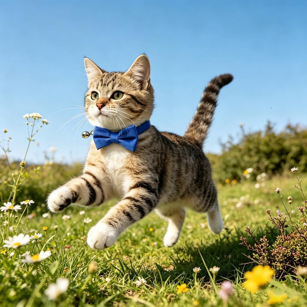Cat Collar Breakaway with Bell and Removable Bow Tie Safety Buckle Velvet Adjustable 7-11 inches for Kitten Cats (Royal Blue)
