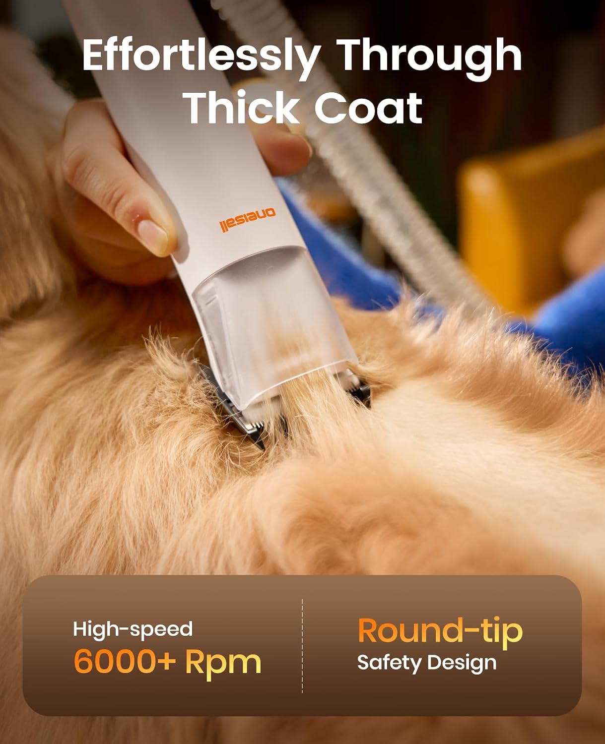 oneisall Dog Grooming Vacuum - 15000Pa Suction, Captures 99% Pet Hair to Reduce Shedding, Dog Grooming Clippers & Quiet Brush (≤59dB) with 4 Accessories, 2L Dust Canister for Home Cleaning（Orange） | 15000Pa Suction Power, Dog Grooming Kit, Low