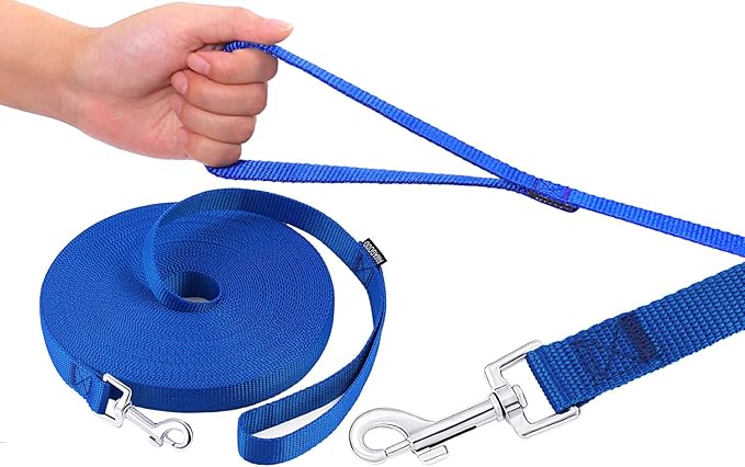 AmaGood Dog/Puppy Obedience Recall Training Agility Lead-15 ft 20 ft 30 ft 50 ft Long Leash-for Dog Training,Tie Out,Play,Safety,Camping (50 feet, Blue)