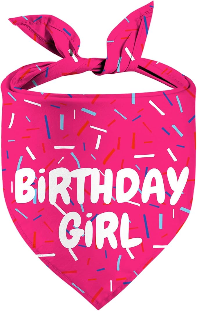 Birthday Girl Dog Bandanas 1 Pack, Pink Dog Scarfs for Puppy, Pet Scarves HBD Bandanas for Small Medium Large Dogs (Birthday Girl, X-Large)