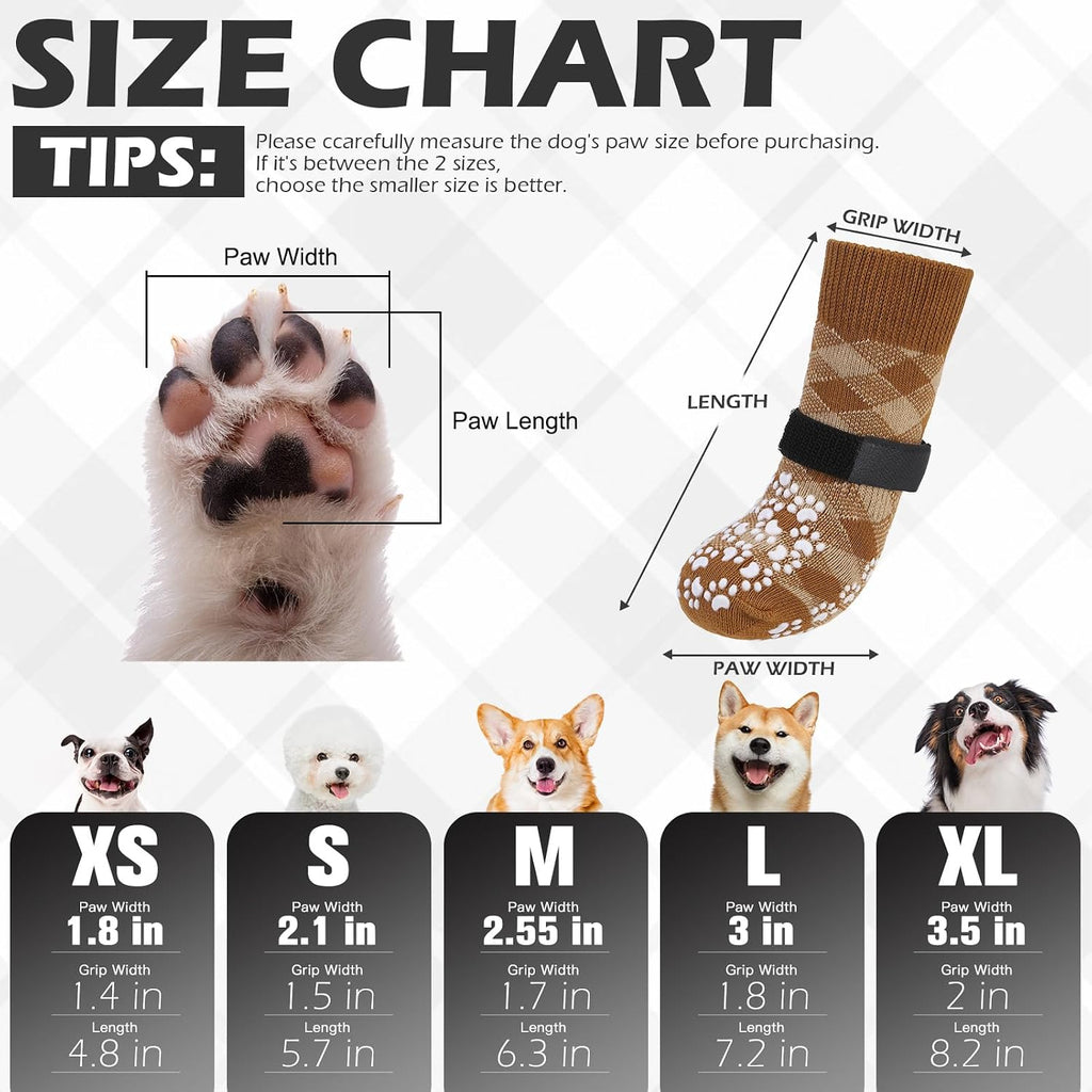 Dog Socks to Prevent Licking Paws, Dog Shoes for Hot Pavement, Anti Slip Dog Booties for Hardwood Floors, Dog Boots & Paw Protectors for Small Medium Large Senior Dogs, Khaki XL