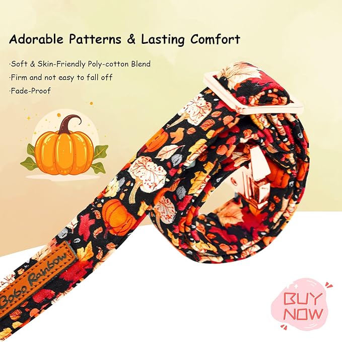 Fall Dog Collar, Leaf Pumpkin Print Adjustable Pet Collar Cute Cotton Soft Collars with Bow Tie Metal Buckle Holiday Puppy Collars Boy&Girl Gift for Large Dogs