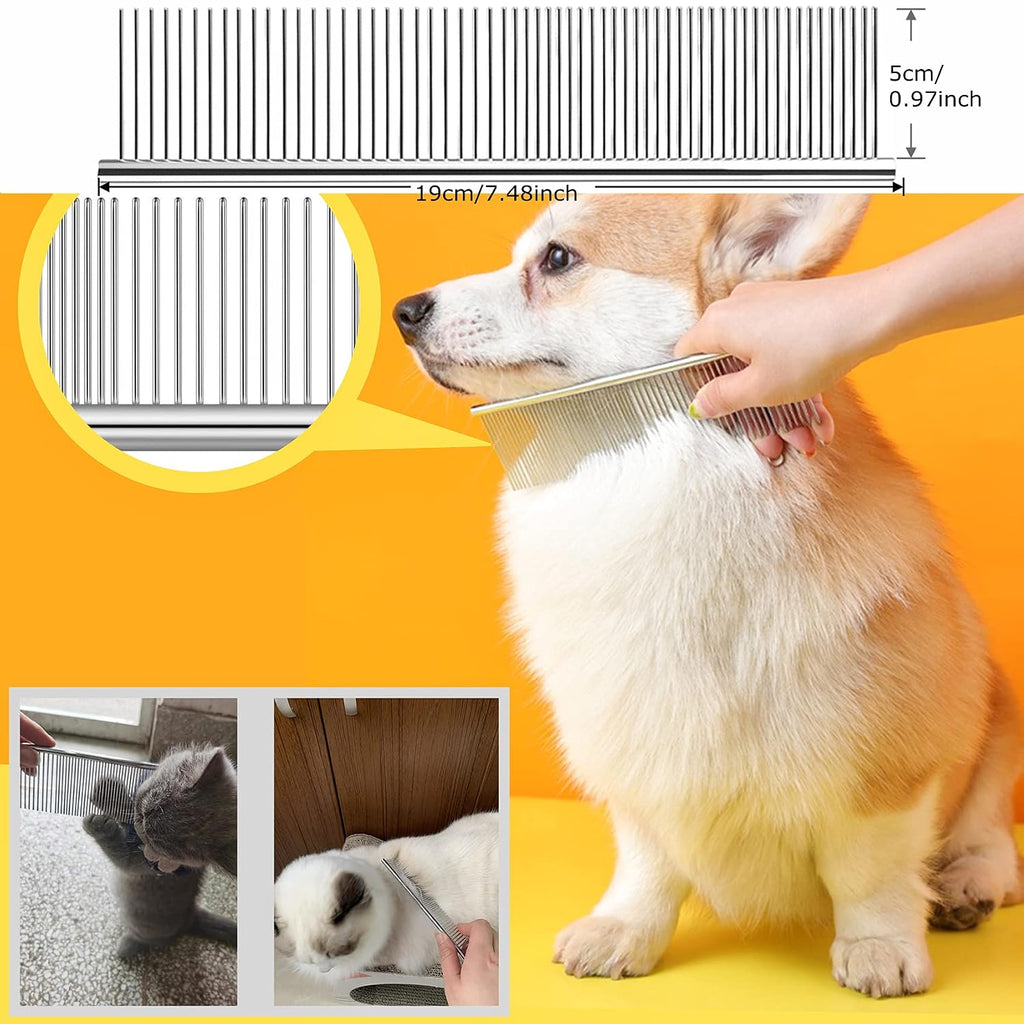 Grooming Rake Undercoat Brush Set for Long Hair Dogs | Long Tooth Undercoat Rake, Stainless Steel Dog Comb, Deshedding Tool Set, For Husky Long-haired Cats, Pet Knot-Removal Kit
