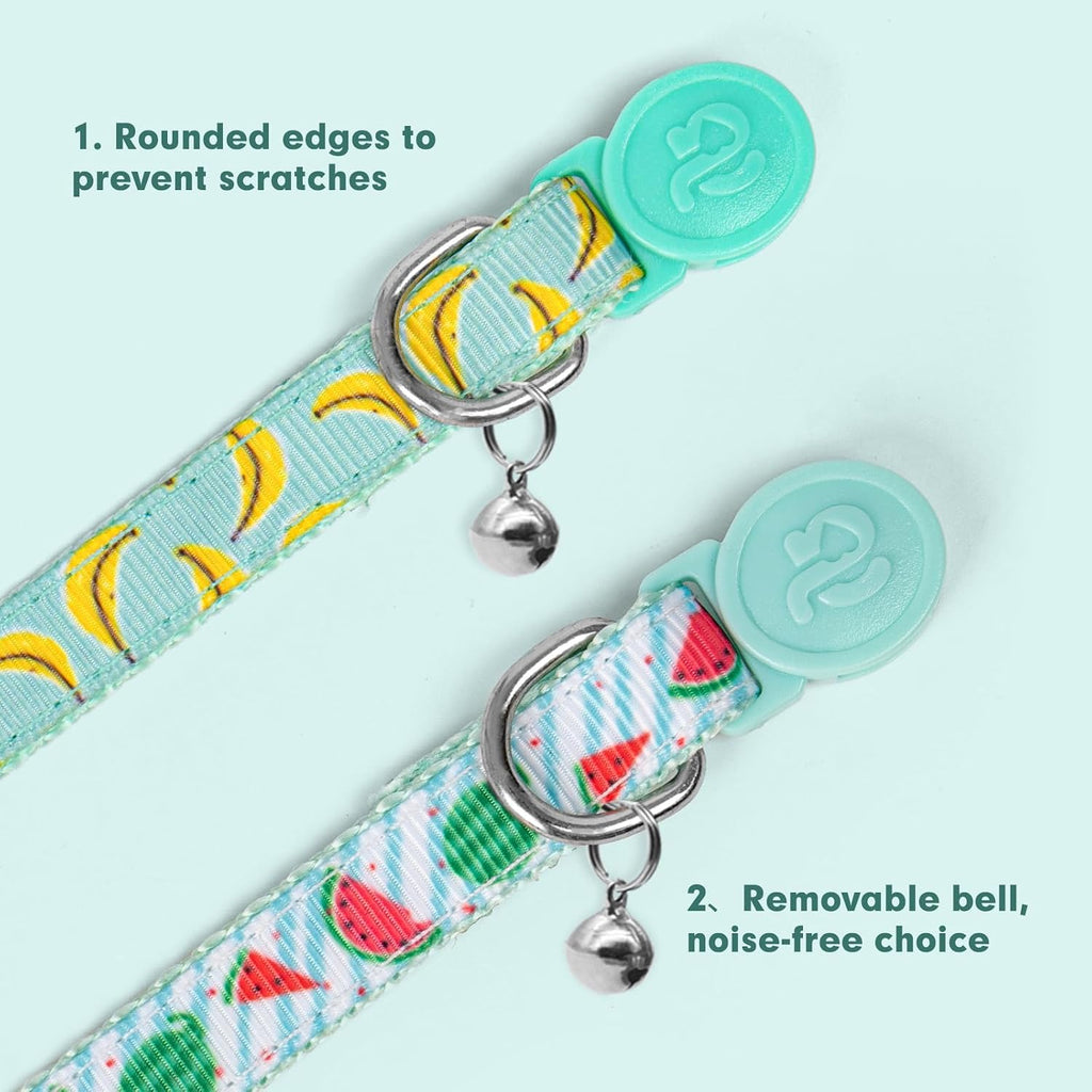 azuza 4 Pack Cat Collars, Breakaway Buckle Cat Collar with Bell, Fruit | Secure Quick Release Buckle, Easy Adjustment, Removable Bell for Added Safety, Soft Nylon Webbing, Boy Girl Cat Collars