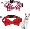 2 Pcs Red Cat Collar for Boy Girl Cats Breakaway Cat Collars with Bell Cute Christmas Kitten Bow Tie Collar Adjustable Small Puppy Safety Collar Solid Color Plaid Pet Collar