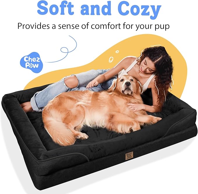 Washable Orthopedic Large Dog Bed - XL Memory Foam Pet Couch Sofa with Removable Cover Waterproof Bolster for Large Size Dogs