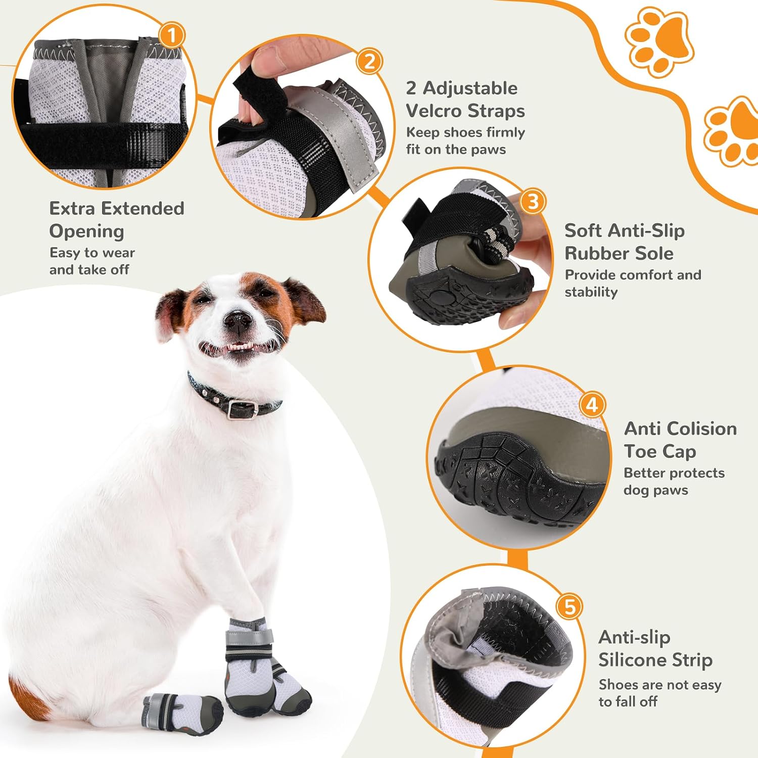 Dog Shoes for Medium Large Dogs, Dog Boots & Paw Protectors to Prevent Licking, Anti-Slip Dog Booties with Reflective for Summer Hot Pavement, Outdoor Hiking, Hardwood Floors (Size 6)
