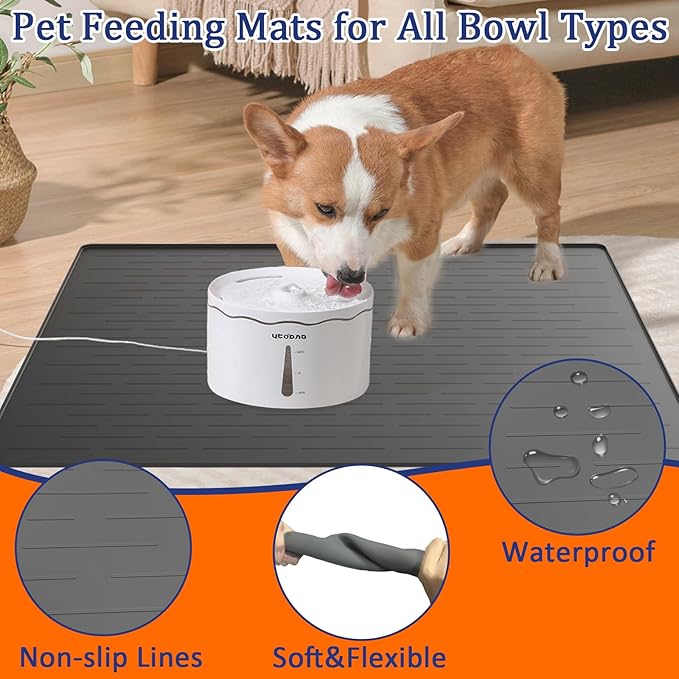 31.8"x23.8" Extra Large Pet Food Mat, Silicone Dog Mats for Food and Water, XL Nonslip Pet Feeding Mats for Floors,Dog Cat Bowl Mat with Raised Edges, Lake Blue