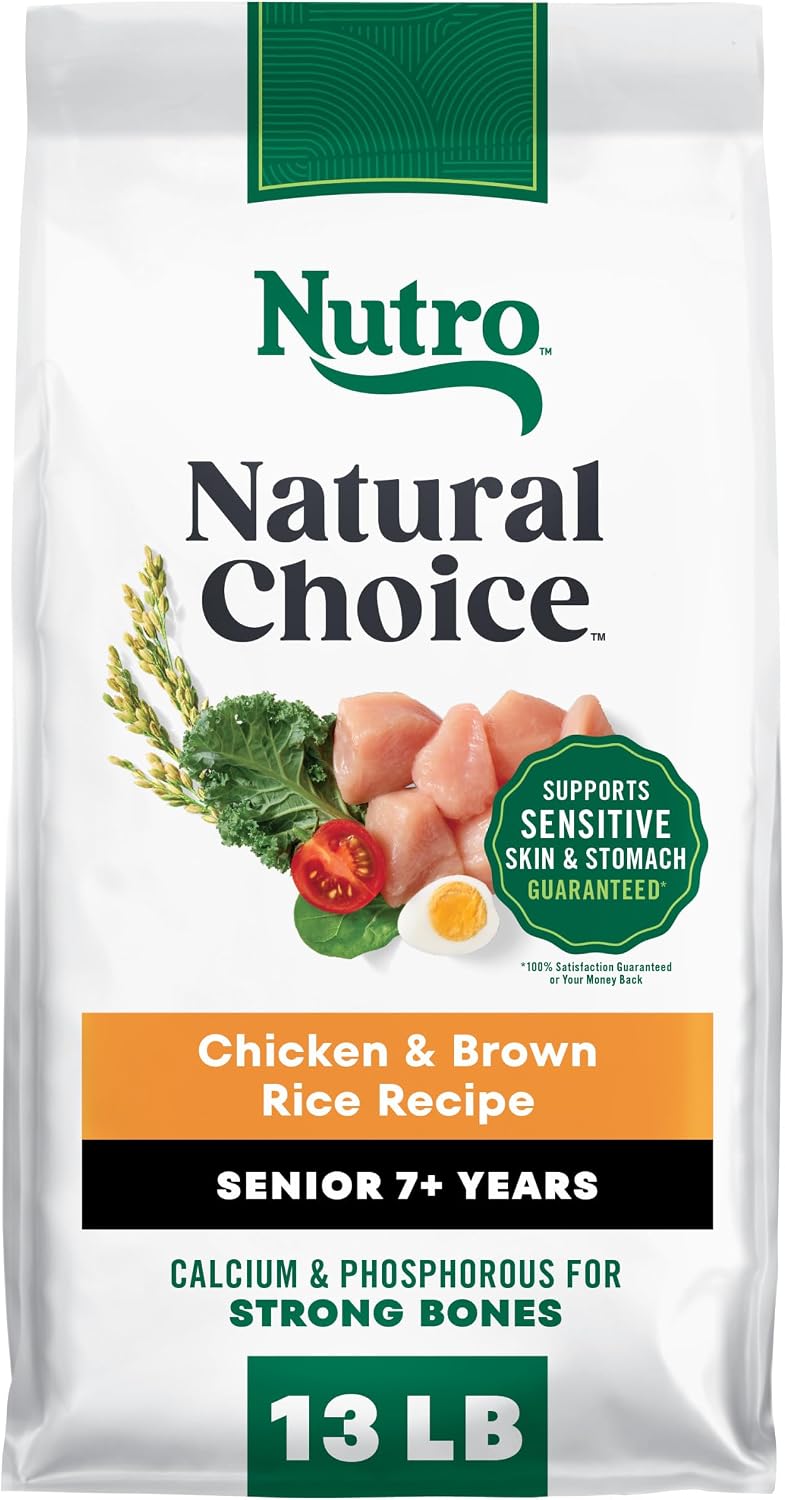 Nutro Natural Choice Senior Dry Dog Food, Chicken & Brown Rice, 13 lb | Non-GMO, Real chicken #1 ingredient, no corn, wheat, soy, supports bones, digestion & immunity, dental health & skin/coat