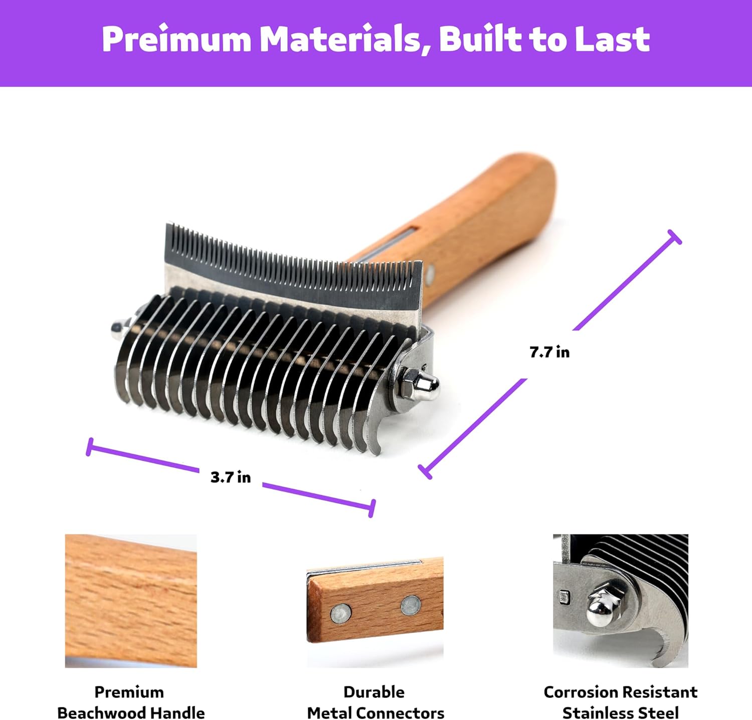 2 in 1 Undercoat Rake for Dogs and Cats, Professional Grooming Brush Dematting & Shedding Comb to Remove Loose Hair, Matted Fur Efficiently, Perfect for Poodle, Doodle & All Long Haired Pets
