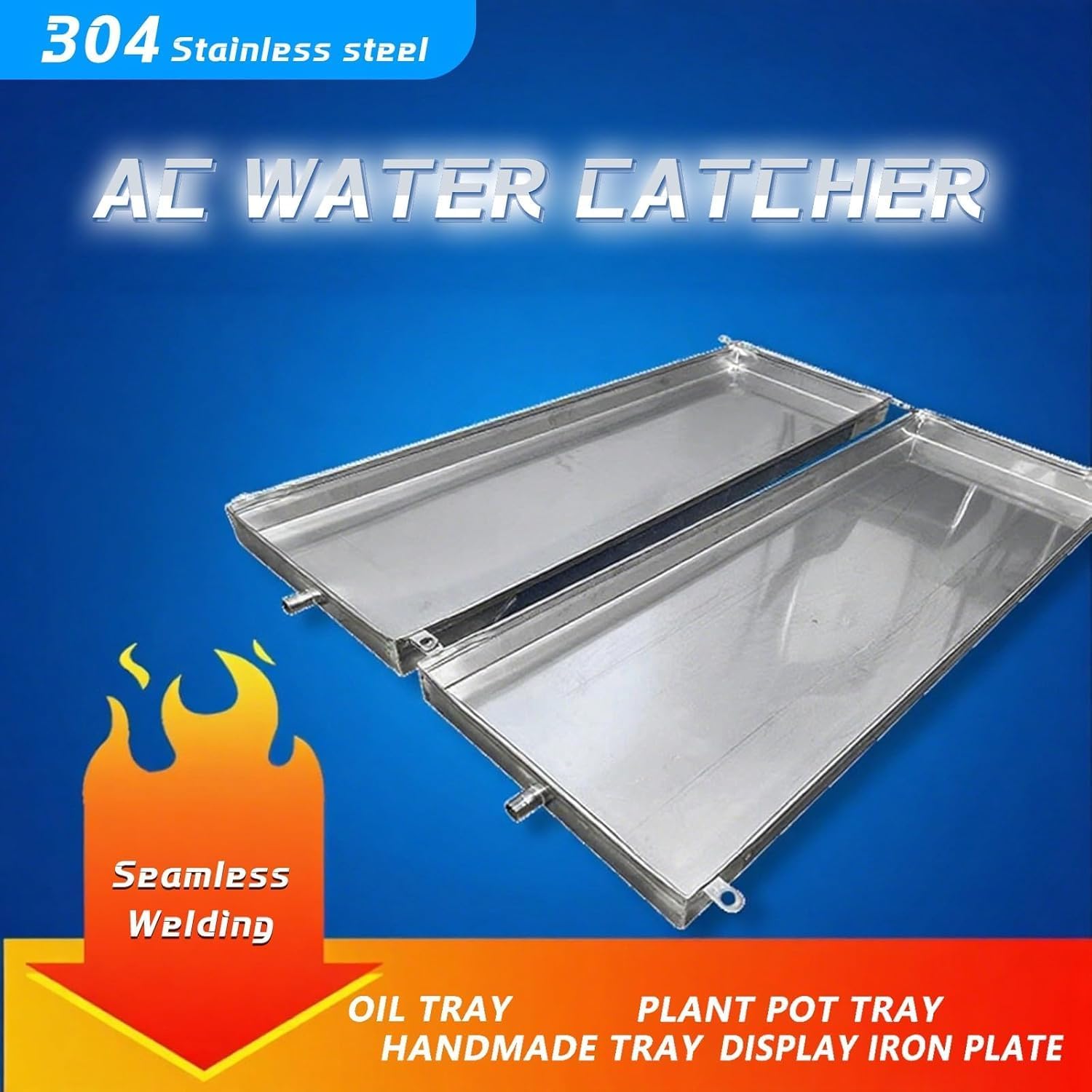 Heavy Duty 304 Stainless Steel Drain Pan - Galvanized Replacement Tray with 2m Tube, 120x70cm (47x28in) for Maximum Protection in Washing & Cleaning 60x100cm (24x39in)