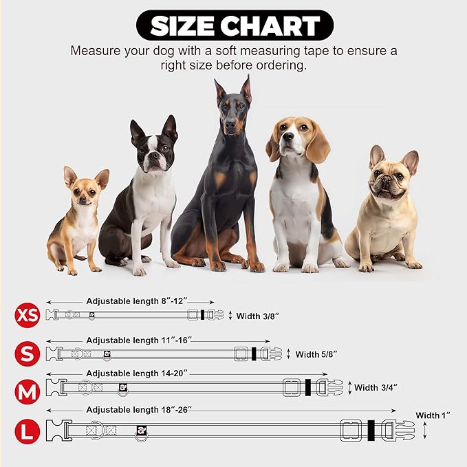 azuza Reflective Dog Collar,Soft Neoprene Padded Pet Collar with ID Tag Ring,Adjustable for Puppy and Small Dogs,Red,XS