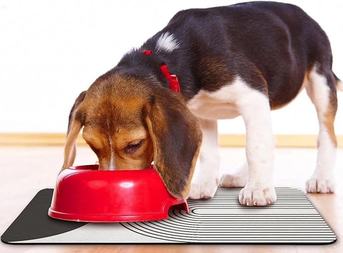 Dog Food Mats for Floors Waterproof, Cat Water Bowl Mats Pet Feeding Absorbent Mat Placemats for Food and Water Black Bohemia 17 * 30 inch