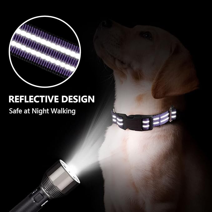Martingale Dog Collar, Adjustable Nylon Reflective Collar with Quick Release Buckle (Purple, Extra Large)