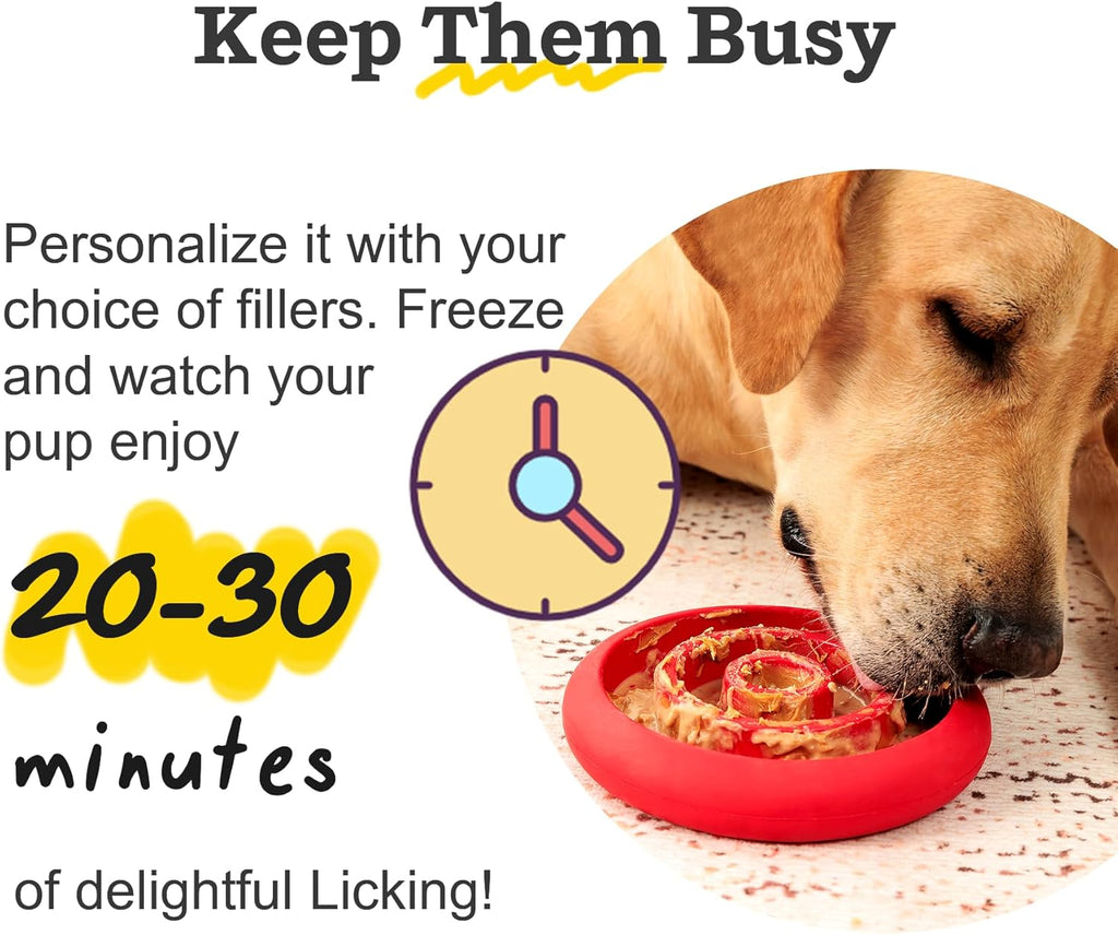 Slow Feeder Lick Mat for Dogs - Keep Them Busy - Natural Rubber Dog Frozen Treat Toys - Durable Interactive Enrichment Toys - Licking Dish for Dog De-Stressing, Red