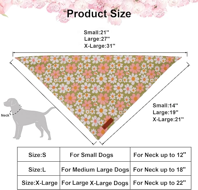 ADOGGYGO Floral Dog Bandanas 2 Pack, Daisy Flower Puppy Scarf, Premium Fabric, Adjustable Fit Spring Summer Floral Bandanas for Small Dogs (Small)