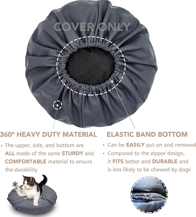 Dog Bed Cover Waterproof Replacement Machine Washable Covers for Dog Bed Heavy Duty Scratch Resistant Mattress Protector Pet Bed Round 24x24 Inch Cover Only