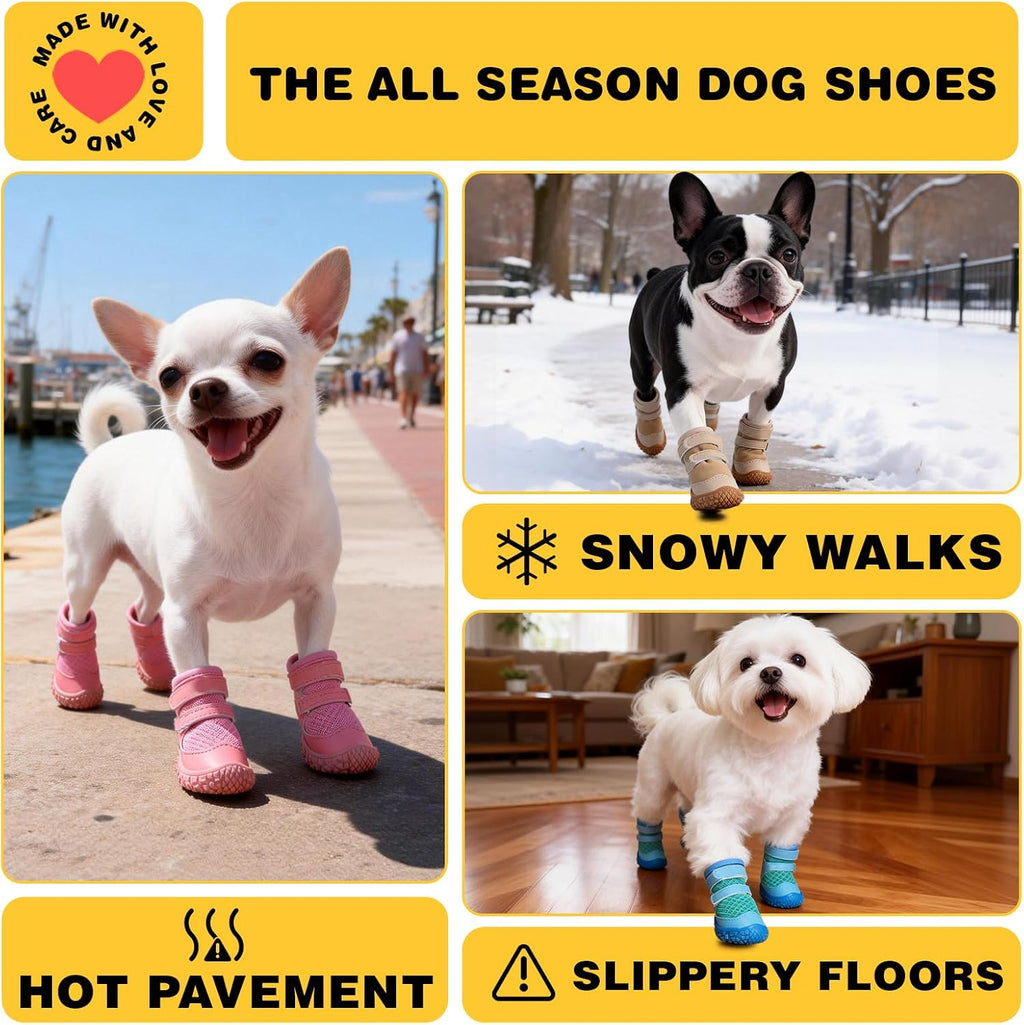 Dog Shoes for Small Dogs, Dog Boots & Paw Protectors for Hot Pavement Winter Snow Hiking, Anti-Slip Dog Booties for Hardwood Floor Pink Brown Size 2