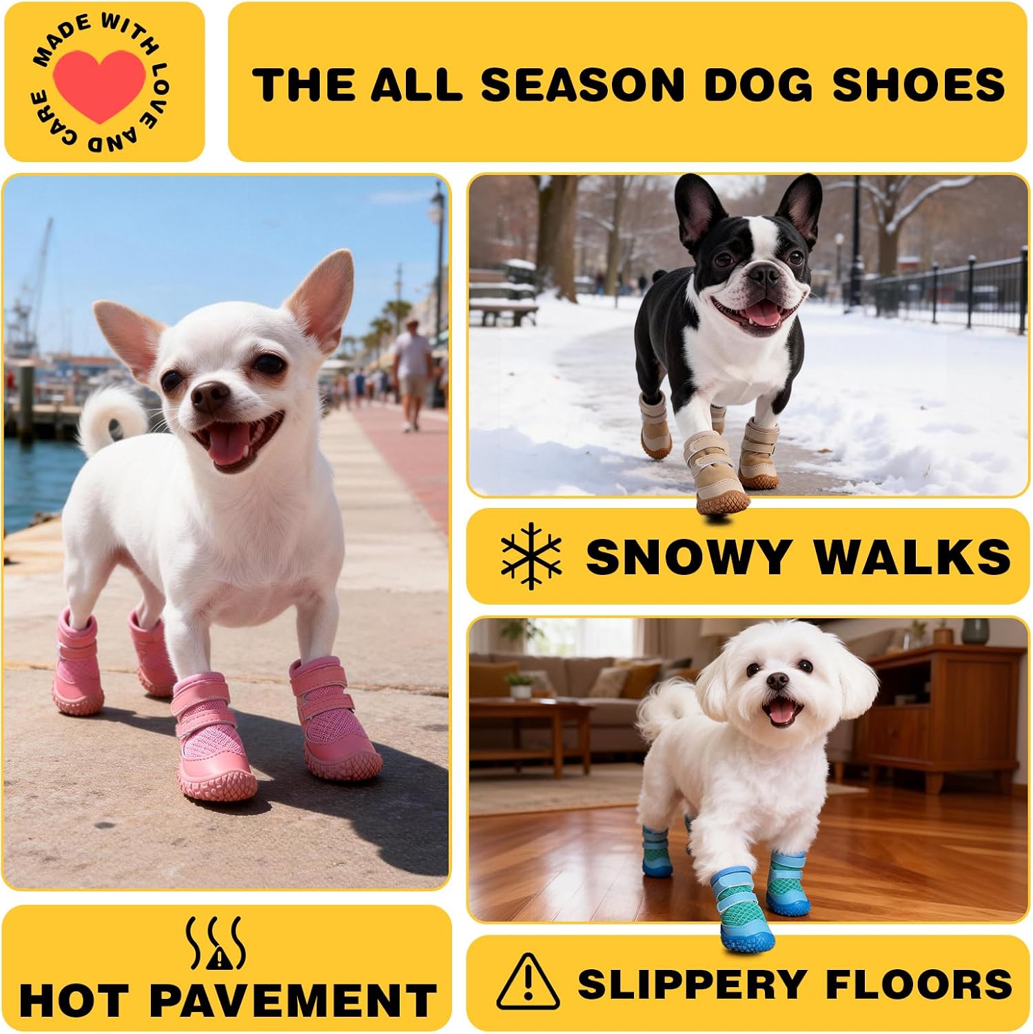 Dog Shoes for Small Dogs, Dog Boots & Paw Protectors for Hot Pavement Winter Snow Hiking, Anti-Slip Dog Booties for Hardwood Floor Pink Brown Size 2