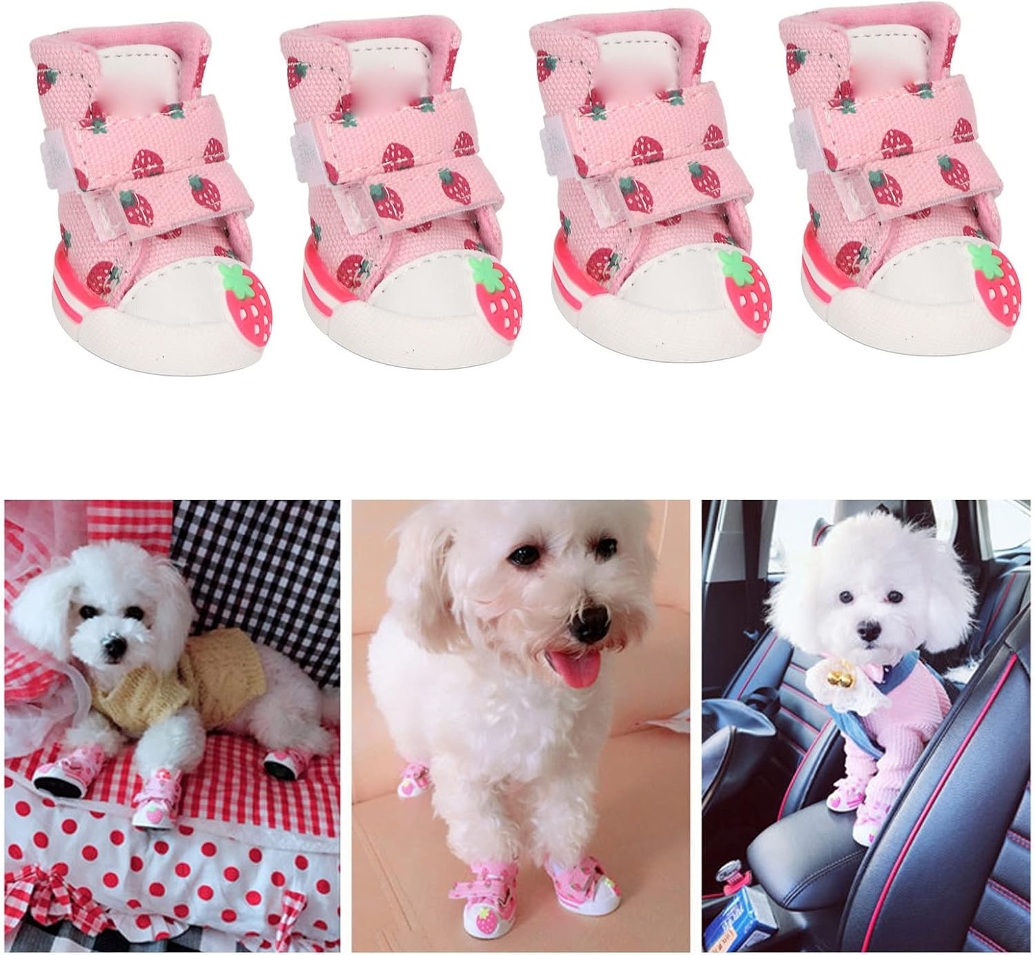 Dog Shoes, Breathable Canvas Cute Strawberry Dog Boots, Comfortable Slip Resistant Dog Boots Paw Protectors with Breathable Rubber Sole for Small Medium Large Dogs(Model 1)