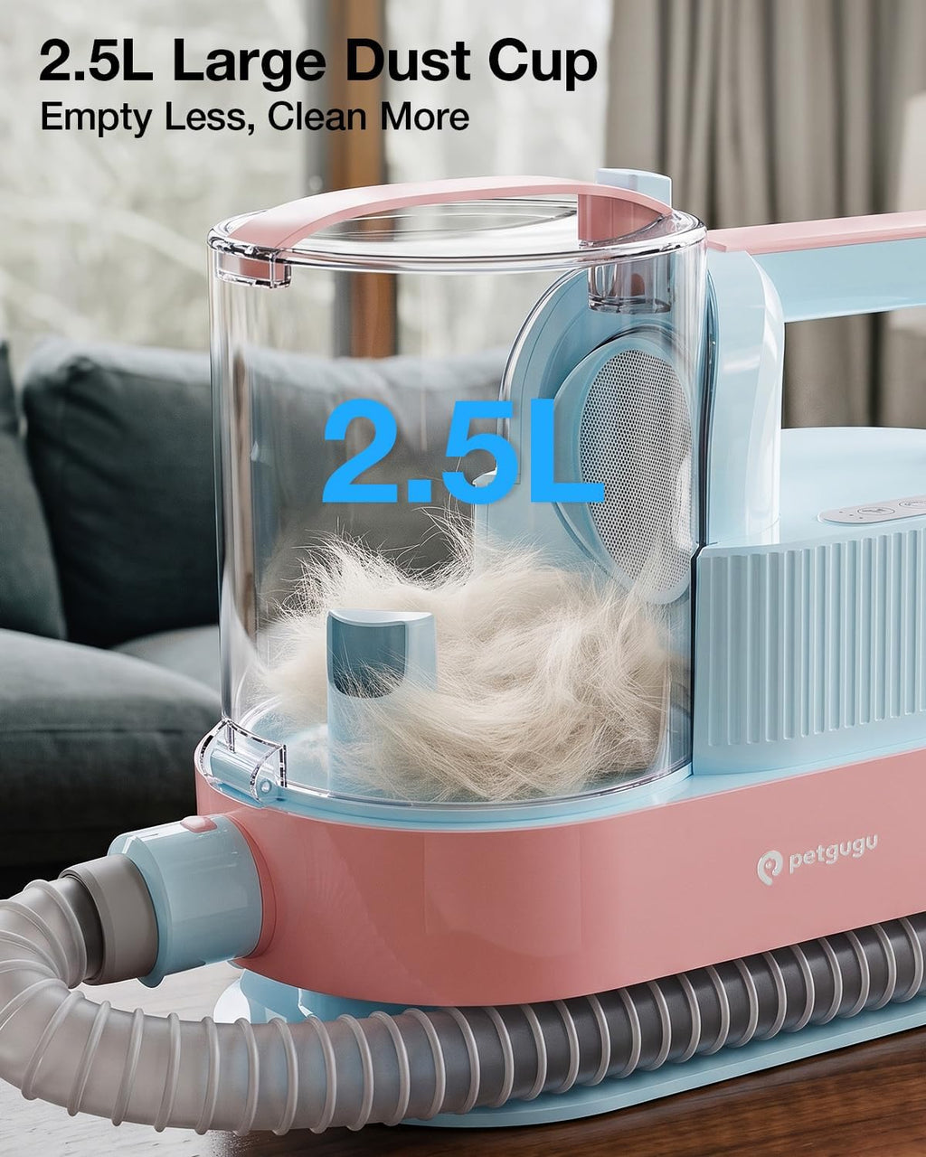 PETGUGU Dog Grooming Vacuum, Dog Vacuum with 7‑in‑1 Clipper, Dog Vacuum for Shedding Grooming, Deshedding Brush,3‑Speed Adjustable & Temp Control Blower,2.5L Dust Cup,Reduces Flying Hair,Easy cleanup