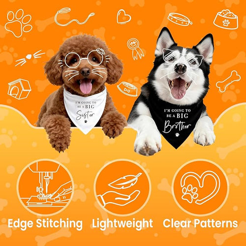 2 Pack Dog Bandanas for Pregnancy Announcement, I'm Going to Be A Big Brother Sister Cute Adjustable Pet Bandana Scarf for Small Medium Large Dogs, Gender Reveal Dogs Accessories (Black&White)