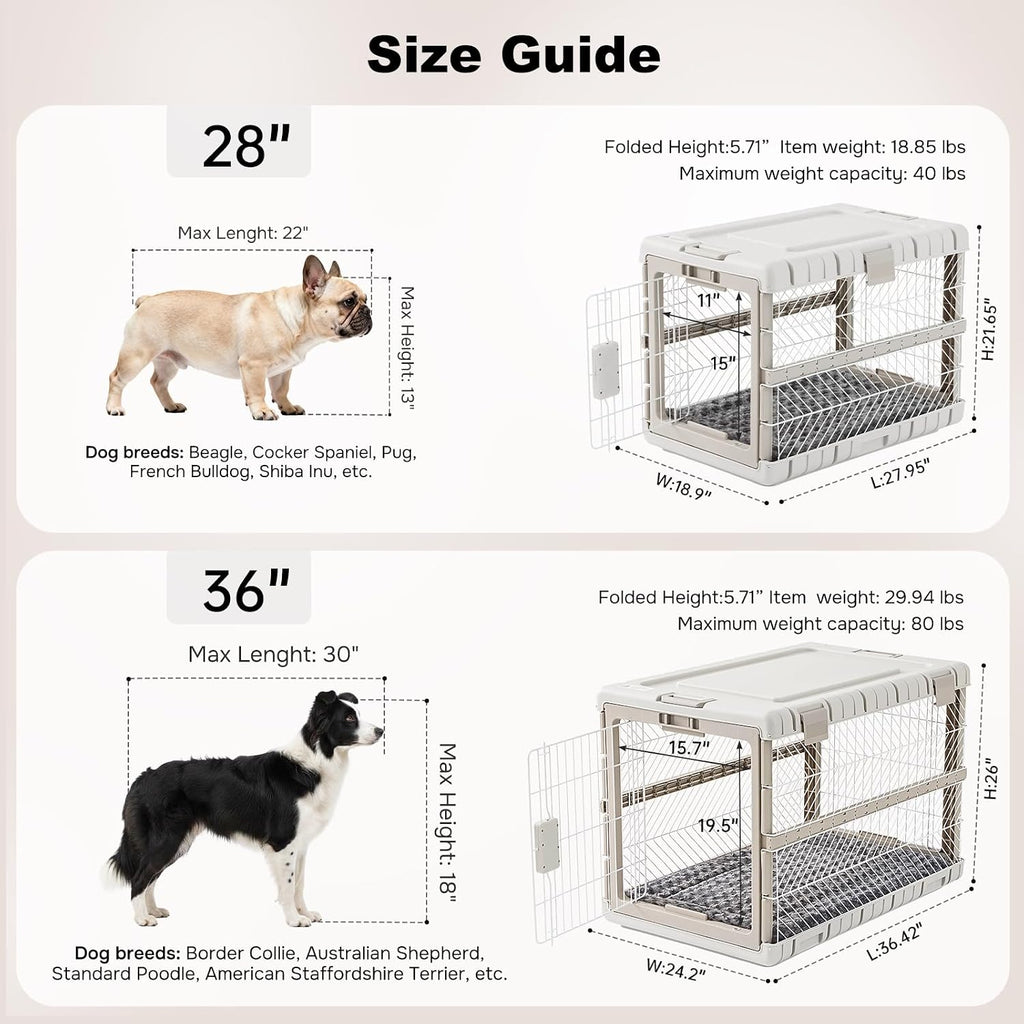 ZOMISIA Collapsible Dog Crate with Bed Mat, 28'' Dog Kennel for Medium Dogs | Foldable Portable Dog Kennel for Travel,Tool-Free Assembly,2 Rolling wheels & Handles for Indoor & Outdoor Use,Washable Cover