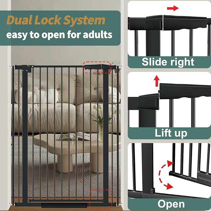 40.55" Tall, 30.11-34.05 Inch Wide, 1.37" Ultra Narrow Spacing Dog Pet Baby Gate Indoor for Doorway Hallway, Pressure Mounted 31 32 33 34 Inches Wide Black