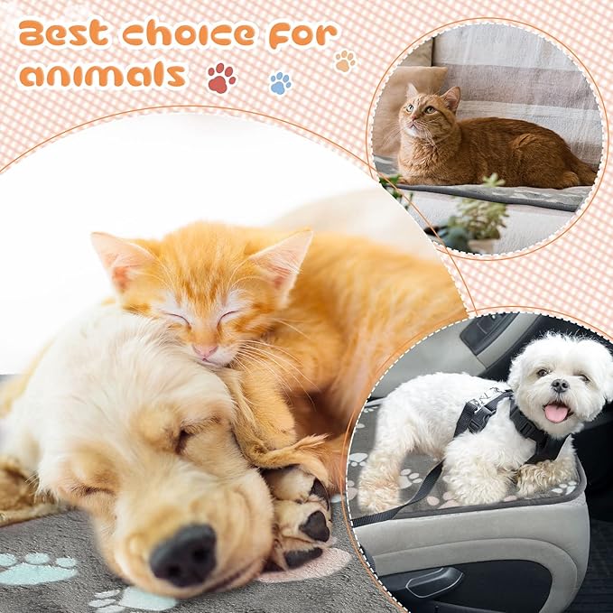 Tatuo 4 Pcs Dog Blanket for Pet Cat Blankets Indoor Puppy Teething Stuff Toys Paw Print Fleece Soft Blanket Sleep Mat for Guinea Pig Cage(Dark Gray,Medium(30 x 20.5 Inch),Square)