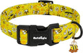 Yellow Dog Collar for Extra Small Dogs, Spring & Summer Theme Small Dog Collars Featuring Bee Pollinating White Flowers Pattern, Adjustable Cotton Collar for Girl Boy Dogs -XS